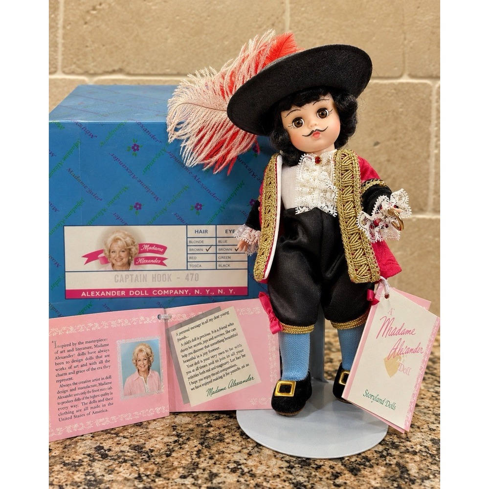 Vintage Madame Alexander Captain Hook 470 Storyland 8" Doll Box Tag Hat 1990s